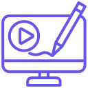 Monitor with play button and pencil for video editing
