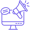 Megaphone icon over computer screen